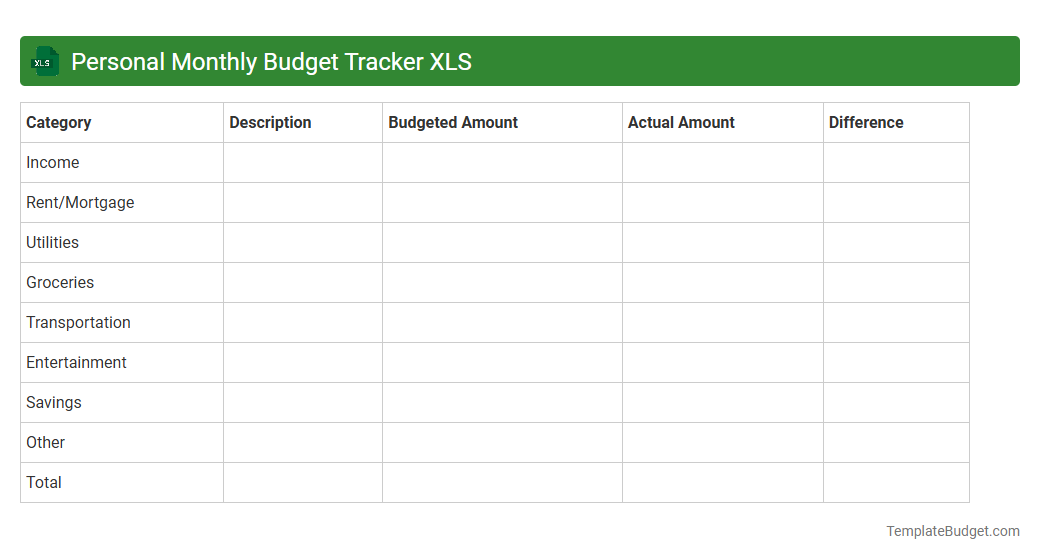 Personal Monthly Budget Tracker XLS