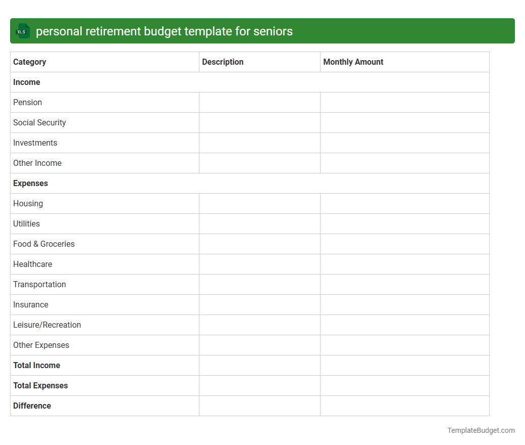personal retirement budget template for seniors