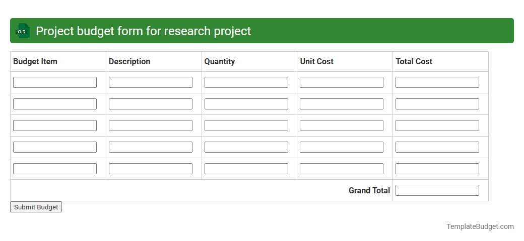 Project budget form for research project
