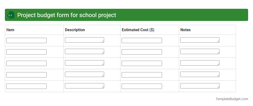 Project budget form for school project