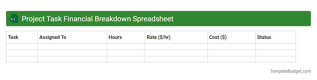 Project Task Financial Breakdown Spreadsheet