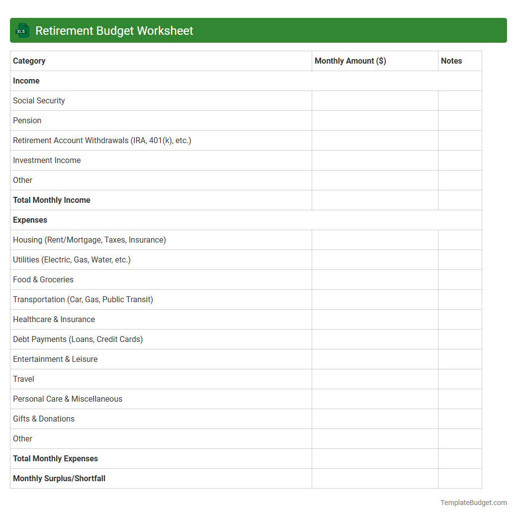Retirement Budget Worksheet