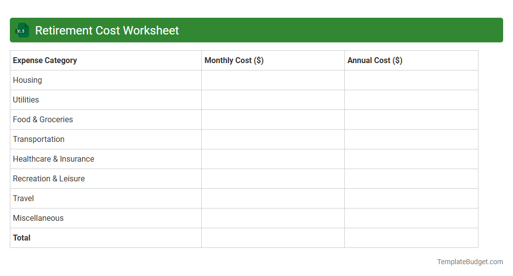 Retirement Cost Worksheet