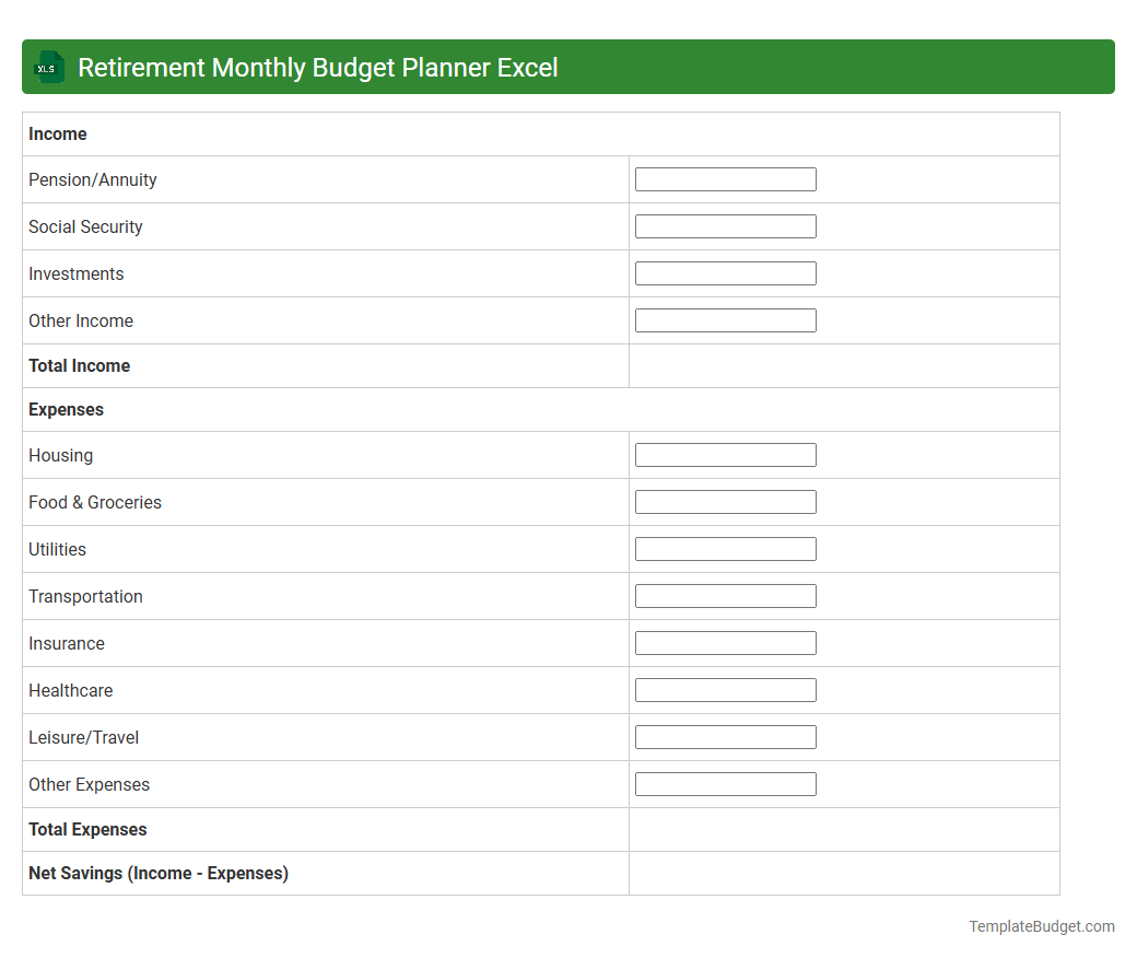 Retirement Monthly Budget Planner Excel