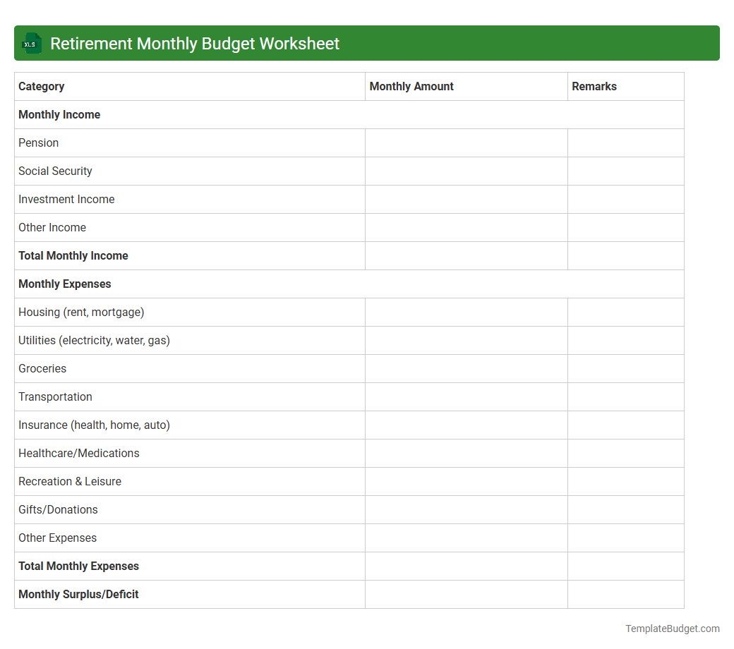 Retirement Monthly Budget Worksheet