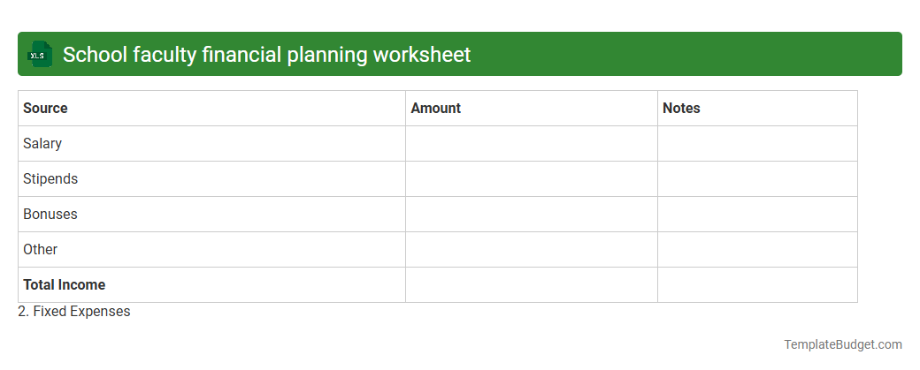 School faculty financial planning worksheet