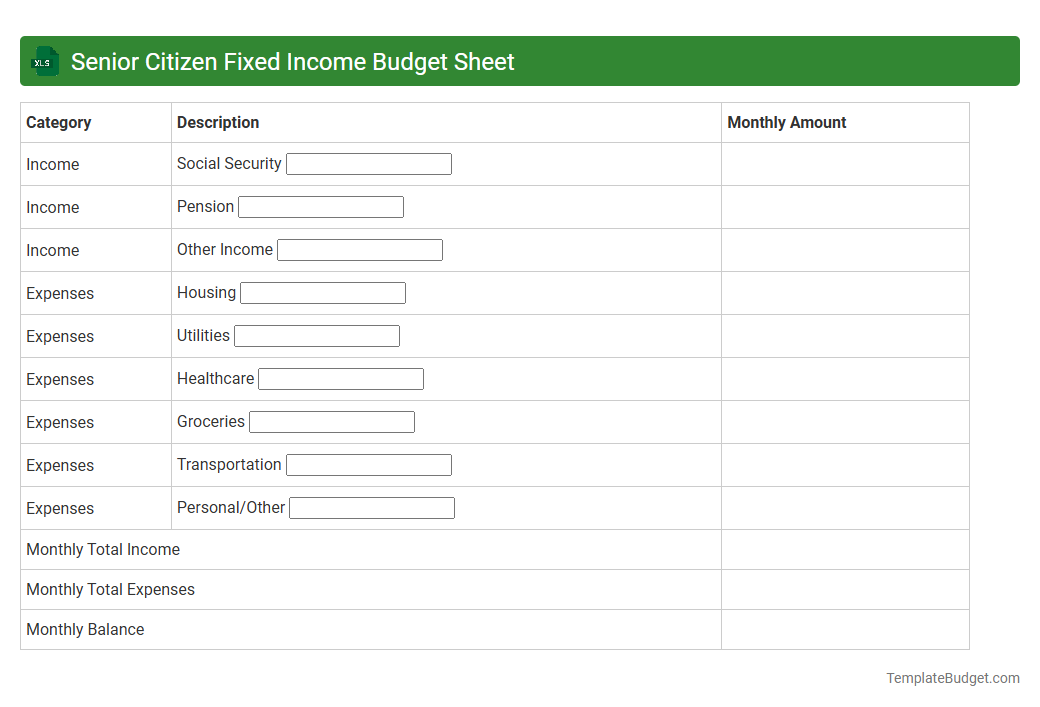 Senior Citizen Fixed Income Budget Sheet