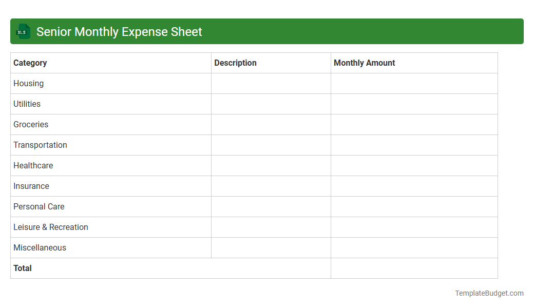 Senior Monthly Expense Sheet