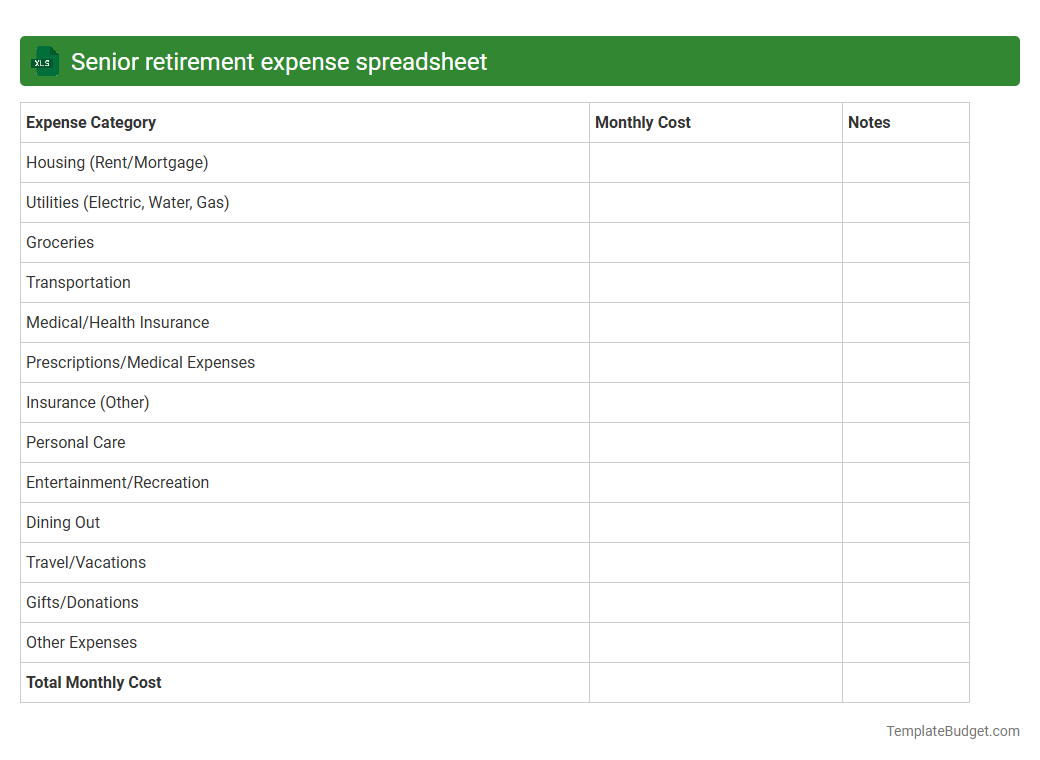 Senior retirement expense spreadsheet