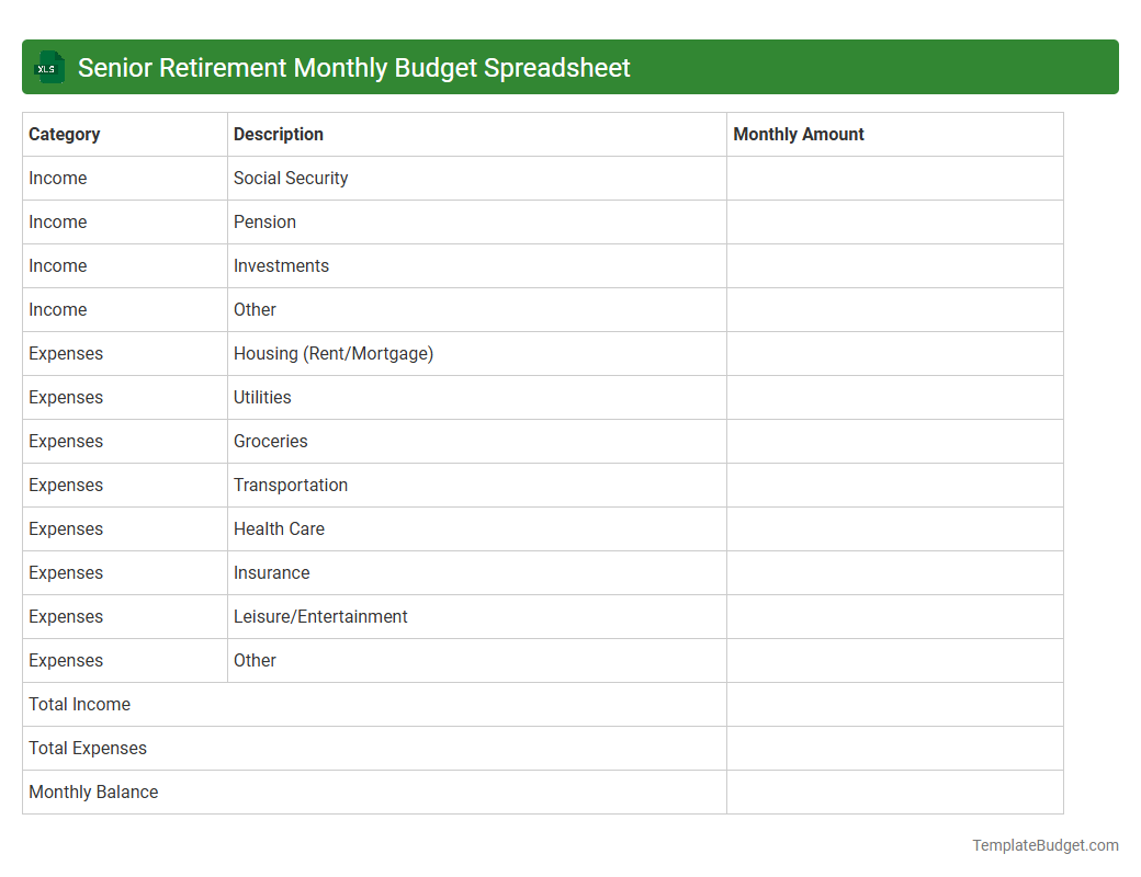 Senior Retirement Monthly Budget Spreadsheet