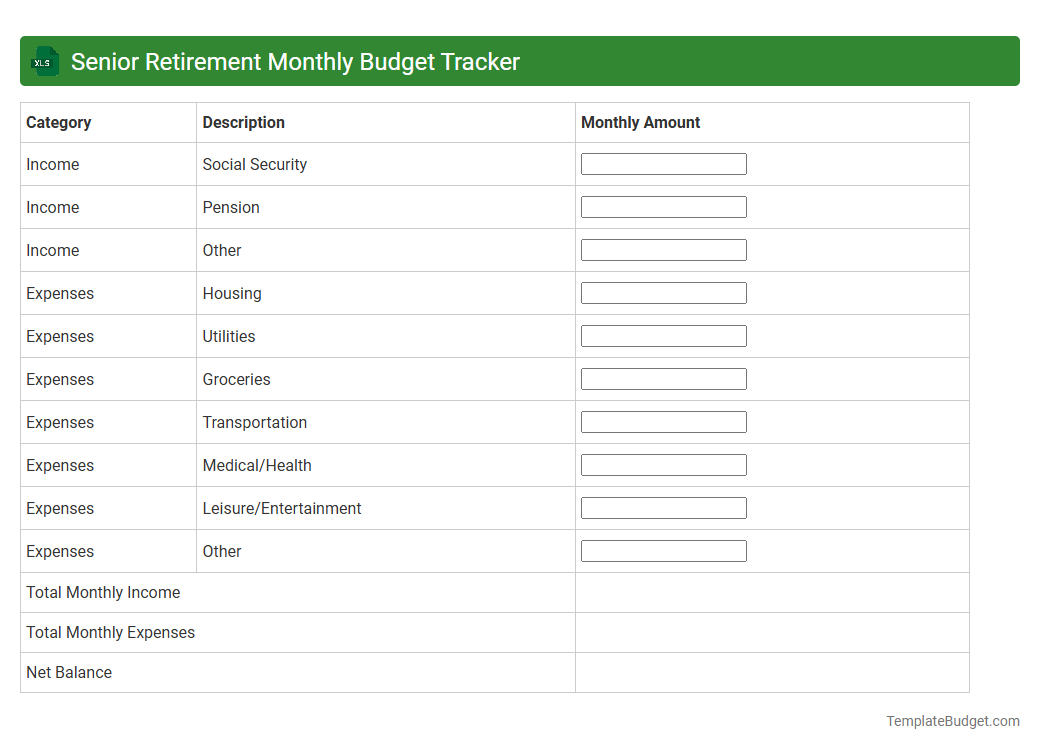 Senior Retirement Monthly Budget Tracker