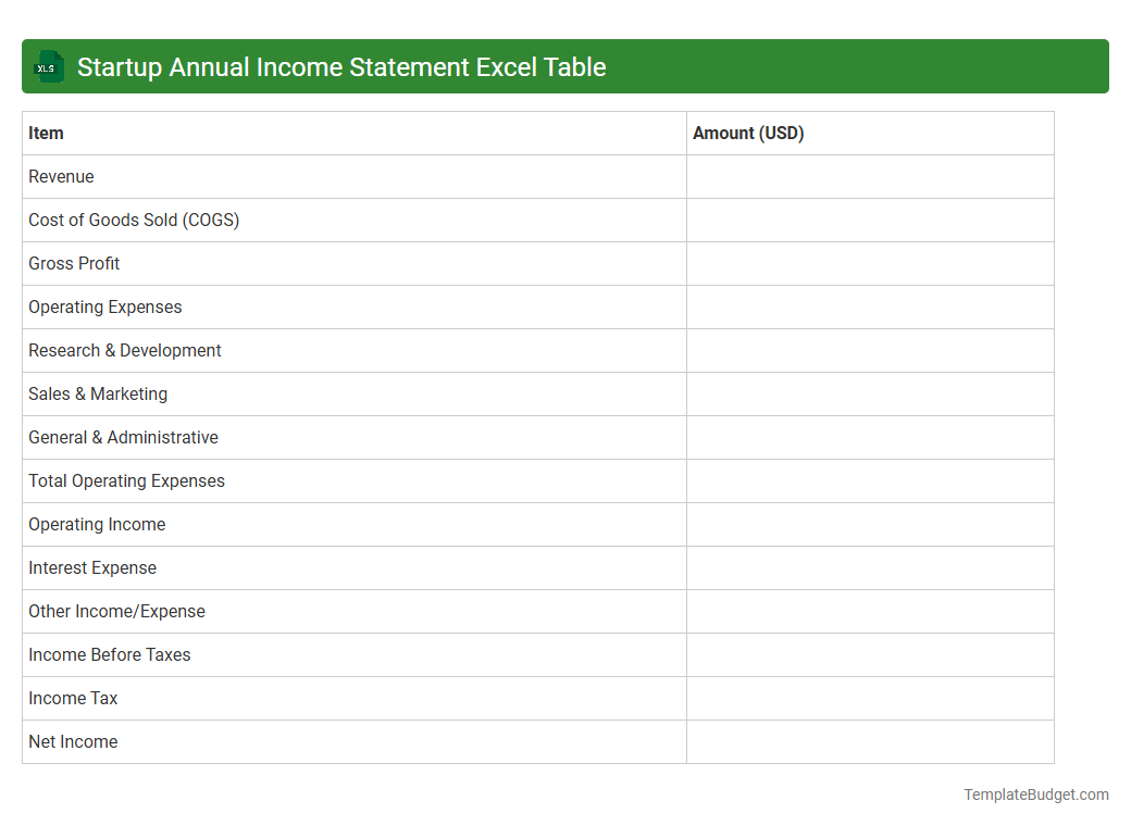 Startup Annual Income Statement Excel Table