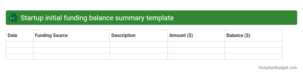 Startup initial funding balance summary template