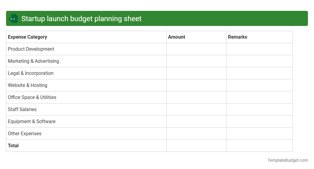 Startup launch budget planning sheet
