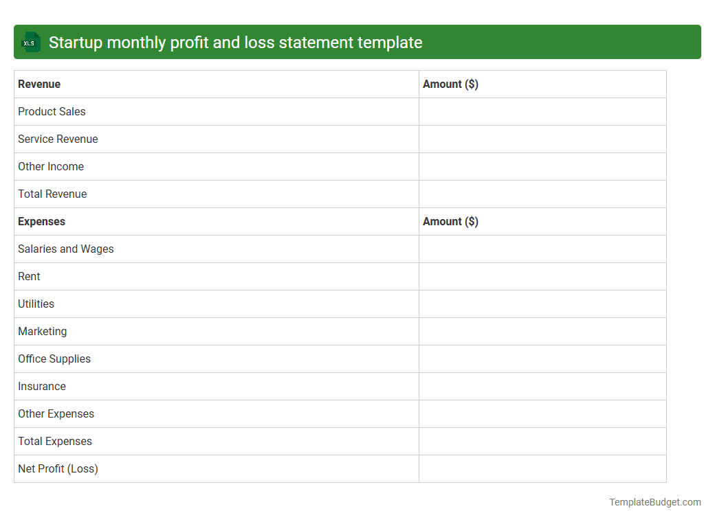 Startup monthly profit and loss statement template