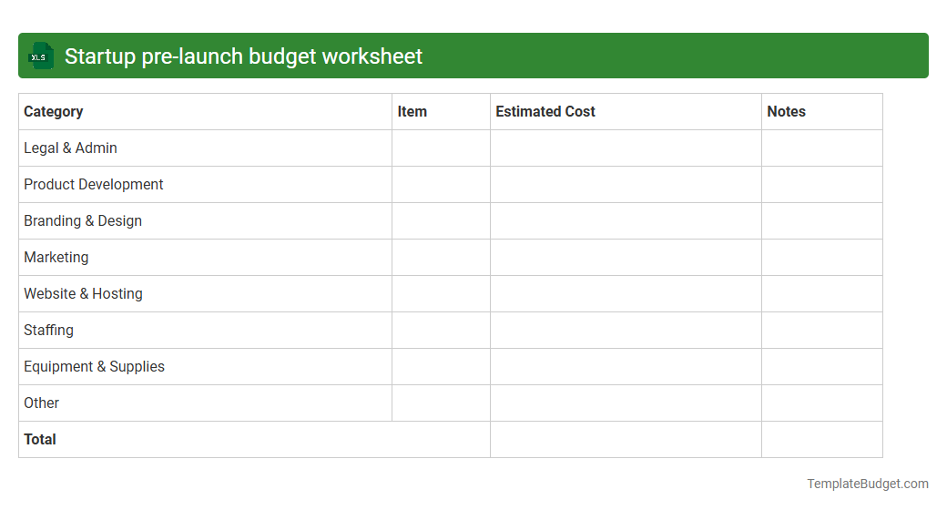 Startup pre-launch budget worksheet
