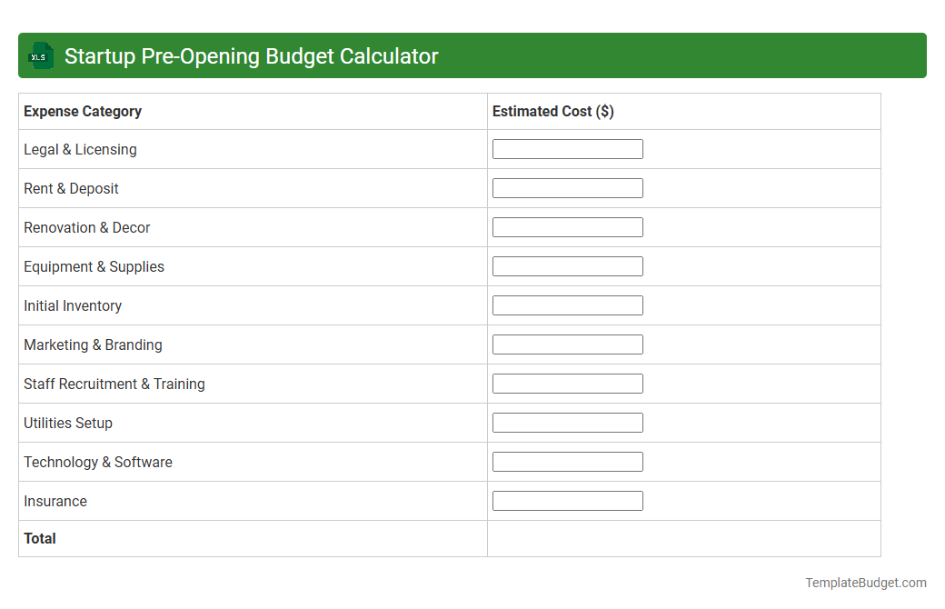 Startup Pre-Opening Budget Calculator