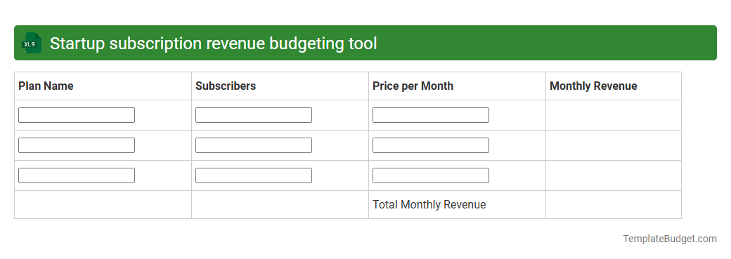 Startup subscription revenue budgeting tool
