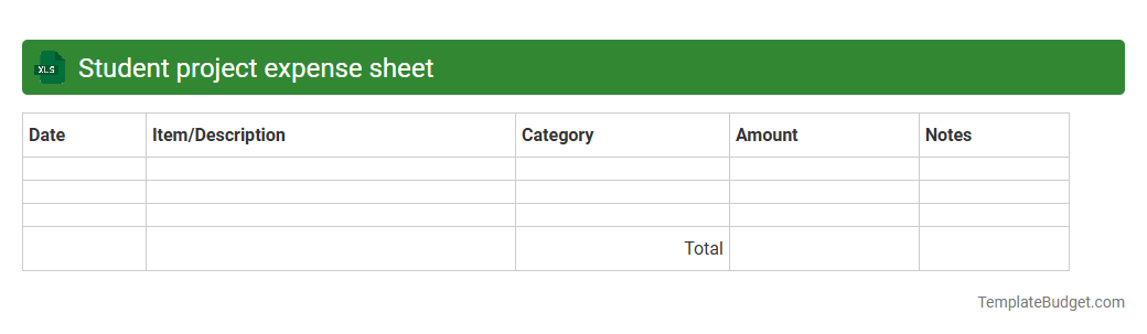Student project expense sheet