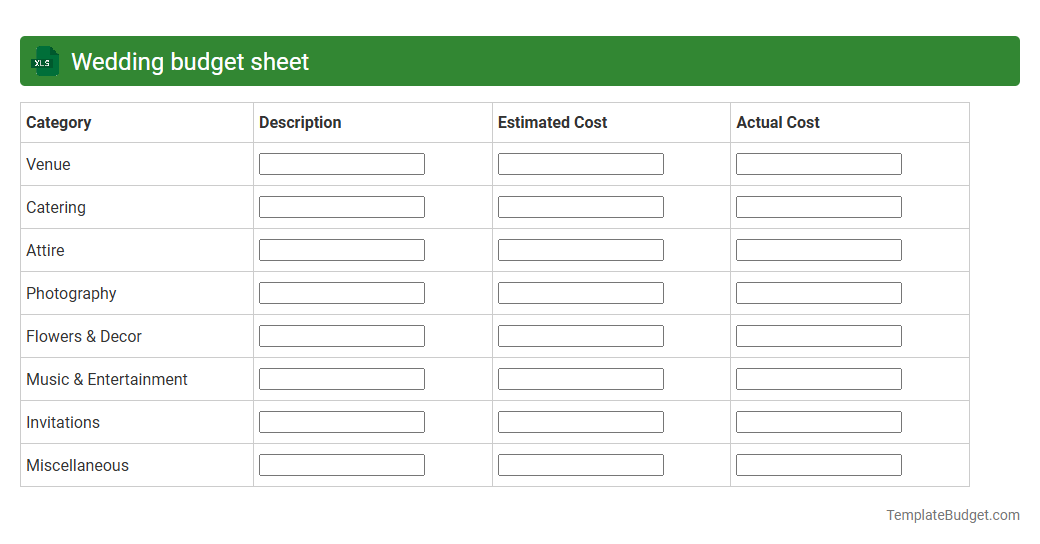 Wedding budget sheet
