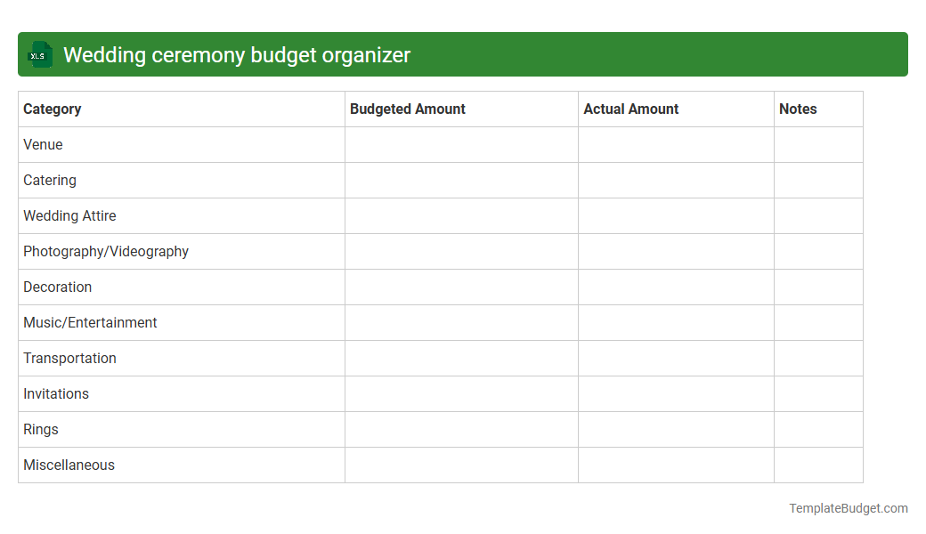 Wedding ceremony budget organizer