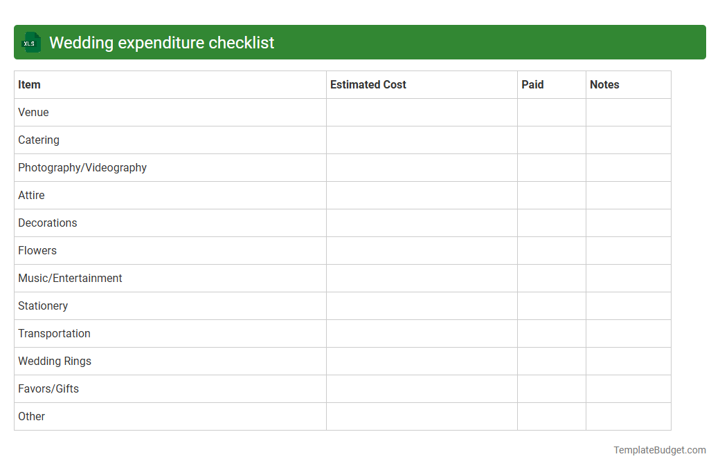 Wedding expenditure checklist