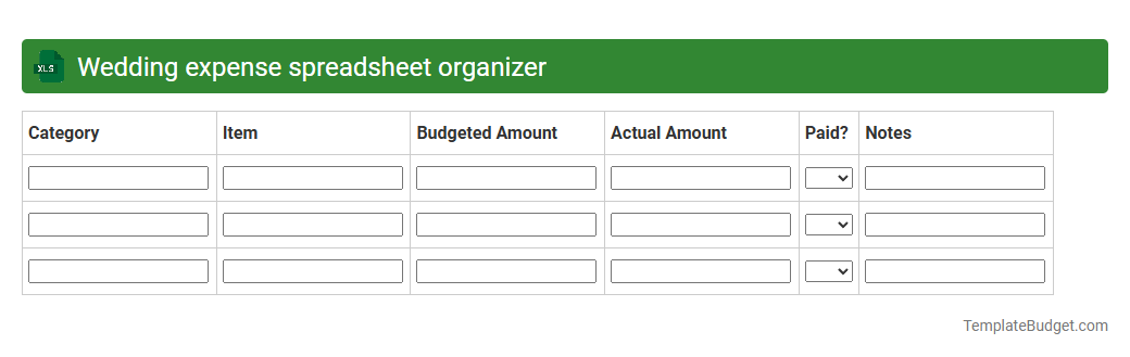 Wedding expense spreadsheet organizer