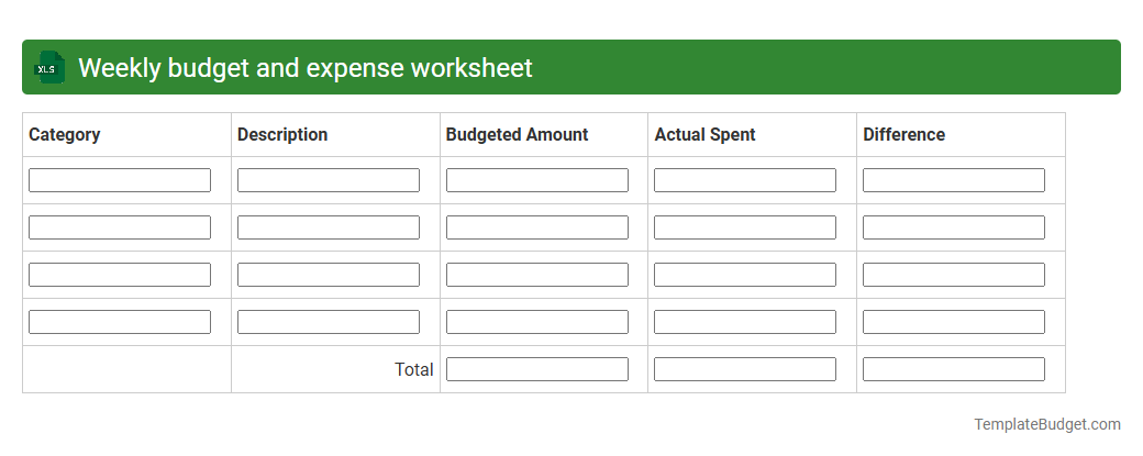 Weekly budget and expense worksheet