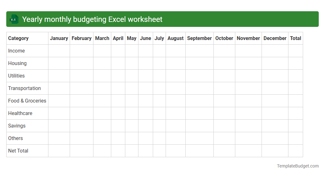 Yearly monthly budgeting Excel worksheet