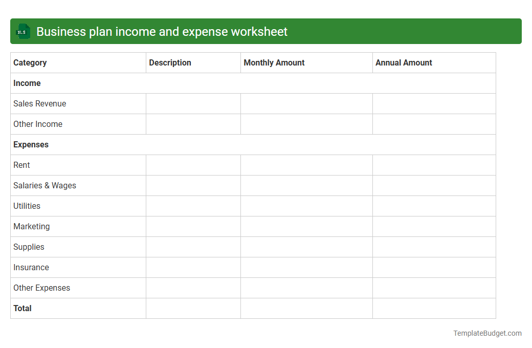 Business plan income and expense worksheet