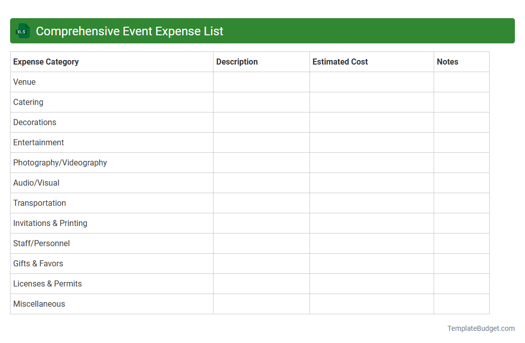Comprehensive Event Expense List