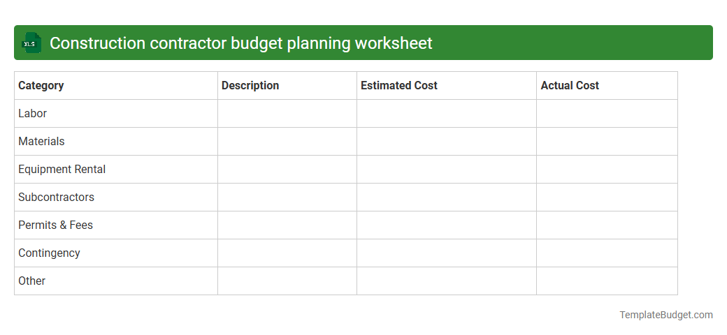 Construction contractor budget planning worksheet