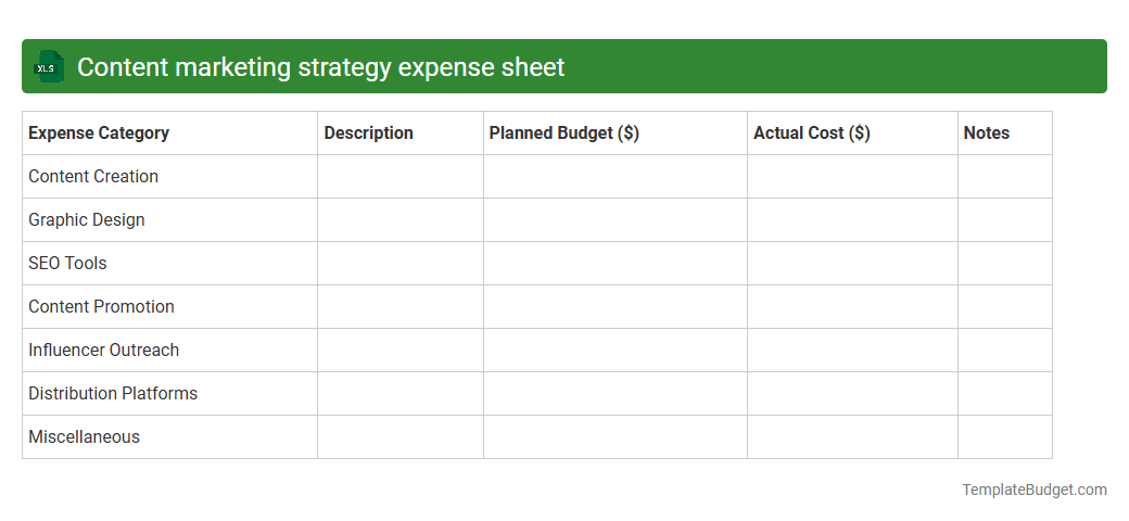 Content marketing strategy expense sheet