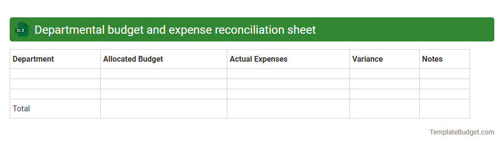 Departmental budget and expense reconciliation sheet