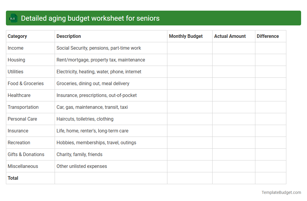 Detailed aging budget worksheet for seniors