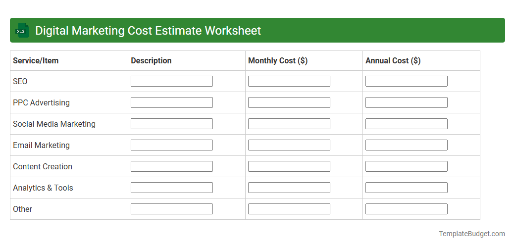 Digital Marketing Cost Estimate Worksheet