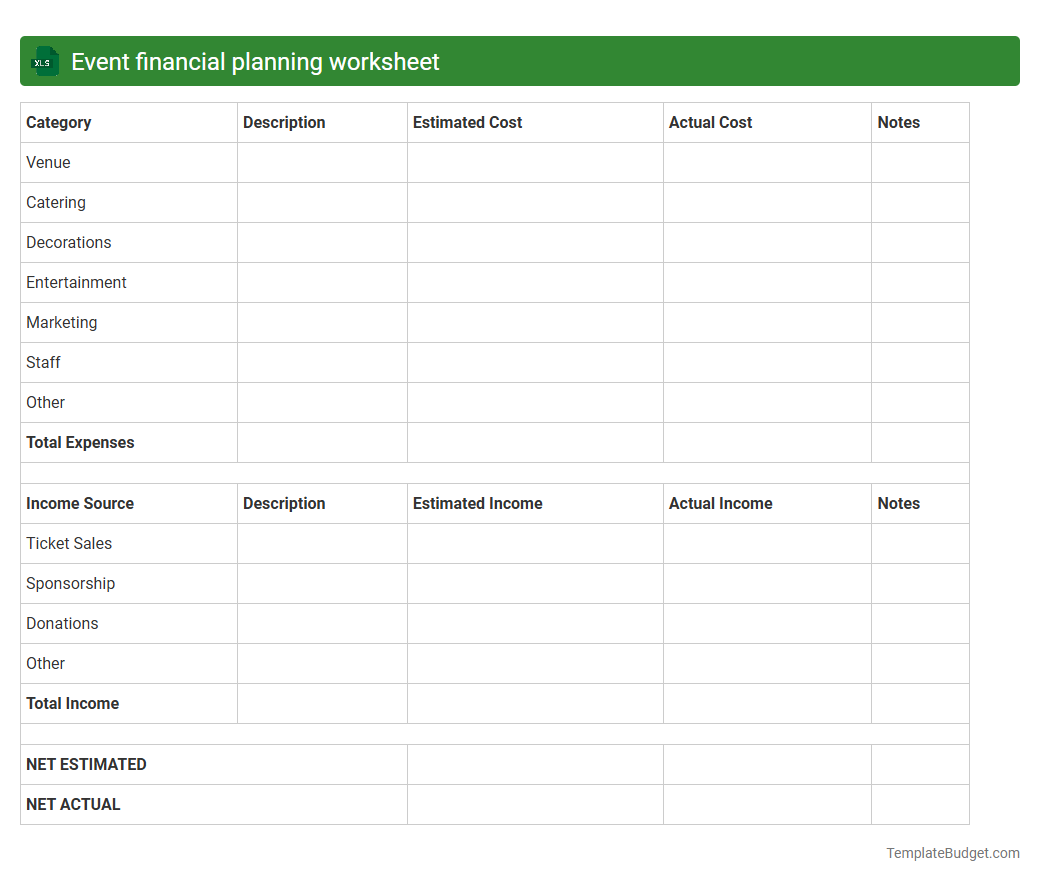 Event financial planning worksheet