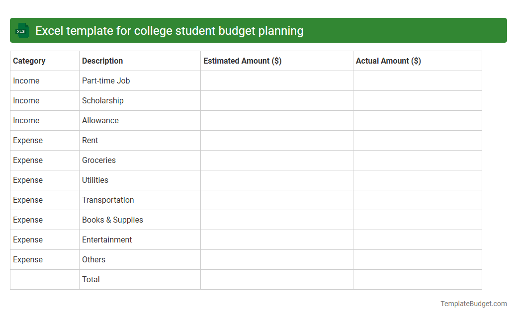 Excel template for college student budget planning