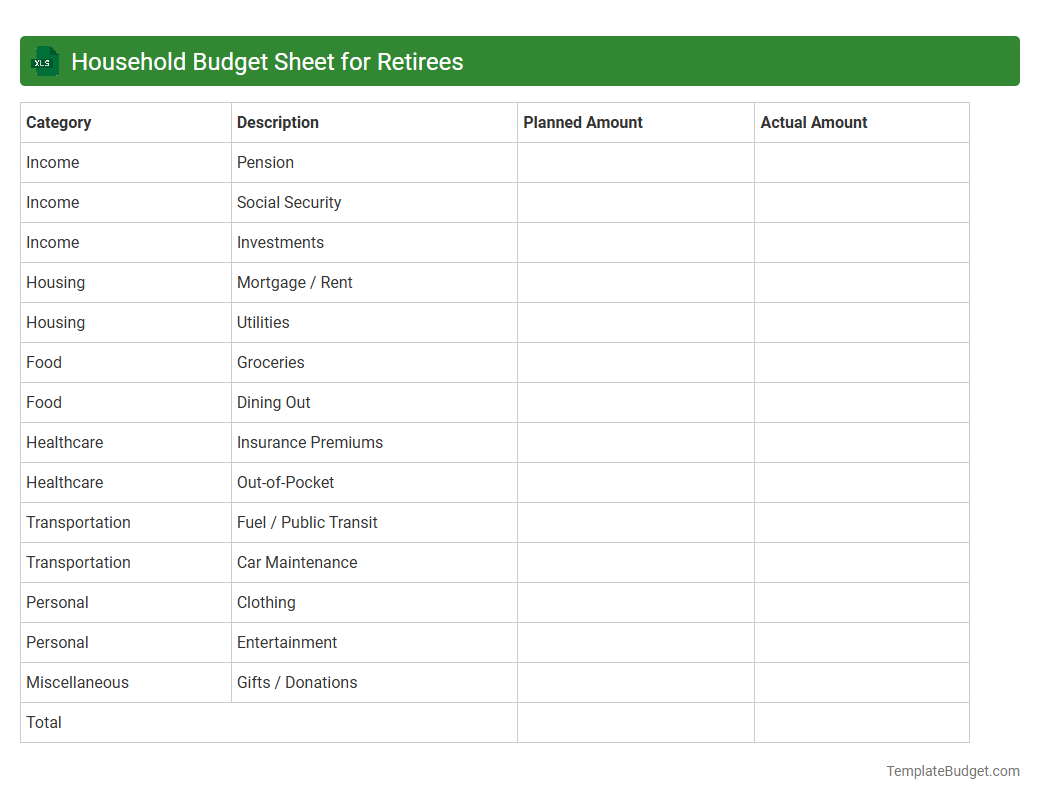 Household Budget Sheet for Retirees
