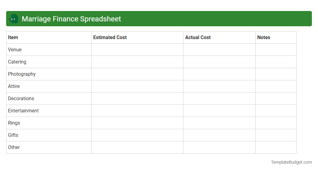 Marriage Finance Spreadsheet