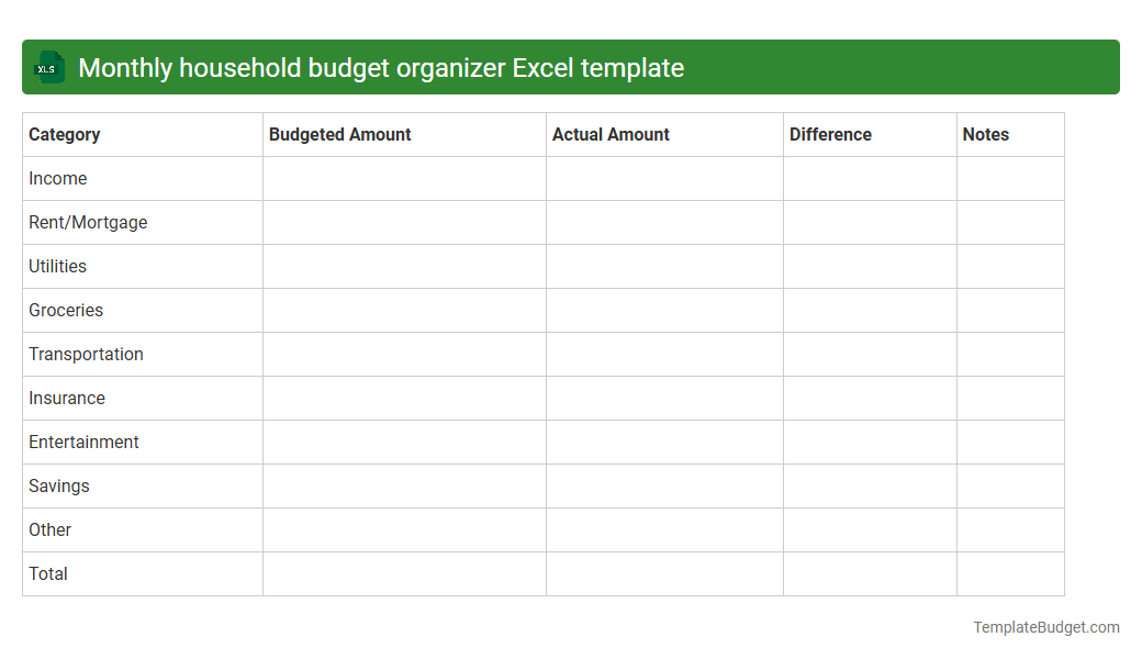 Monthly household budget organizer Excel template