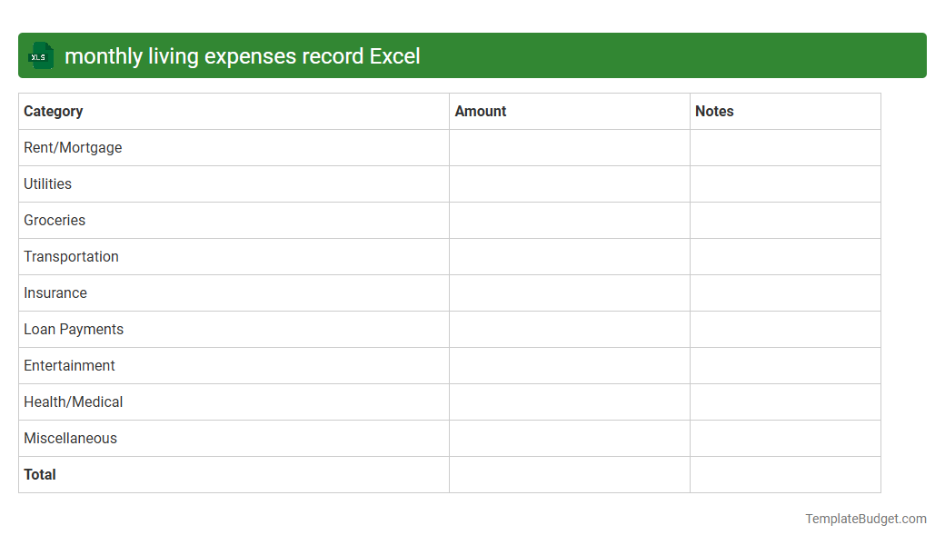 monthly living expenses record Excel