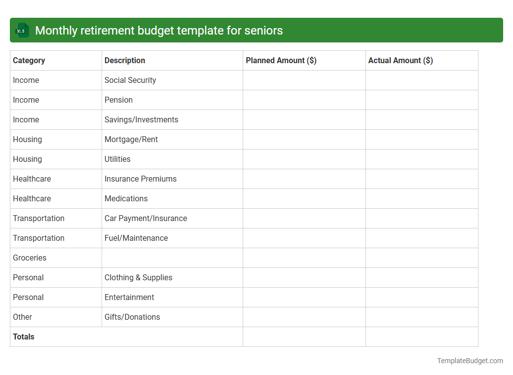 Monthly retirement budget template for seniors
