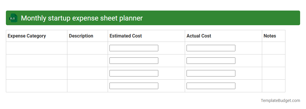 Monthly startup expense sheet planner