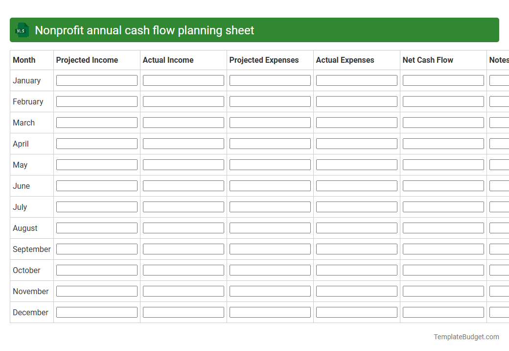Nonprofit annual cash flow planning sheet