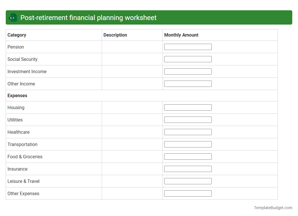Post-retirement financial planning worksheet