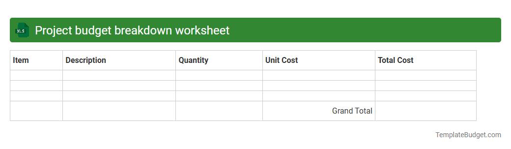Project budget breakdown worksheet