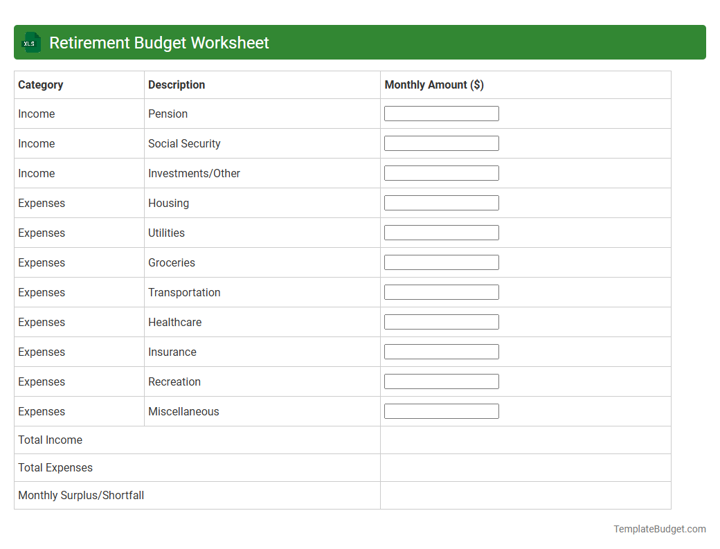 Retirement Budget Worksheet
