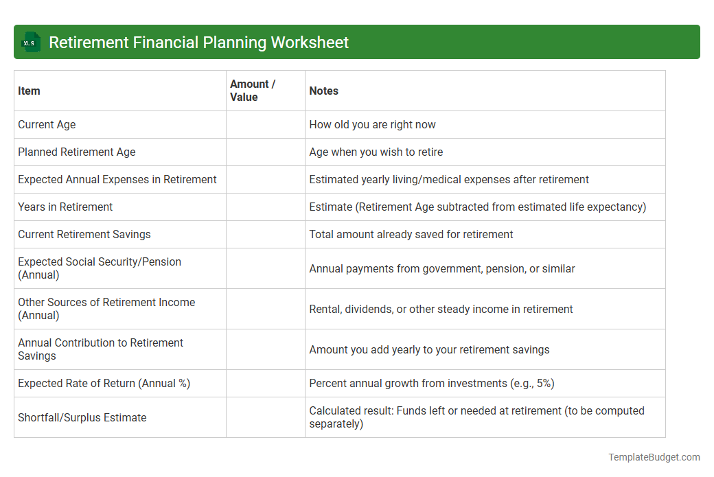 Retirement Financial Planning Worksheet