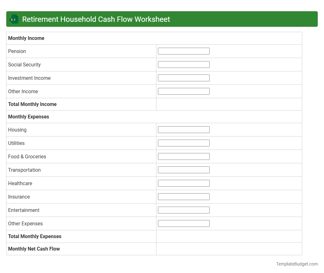 Retirement Household Cash Flow Worksheet